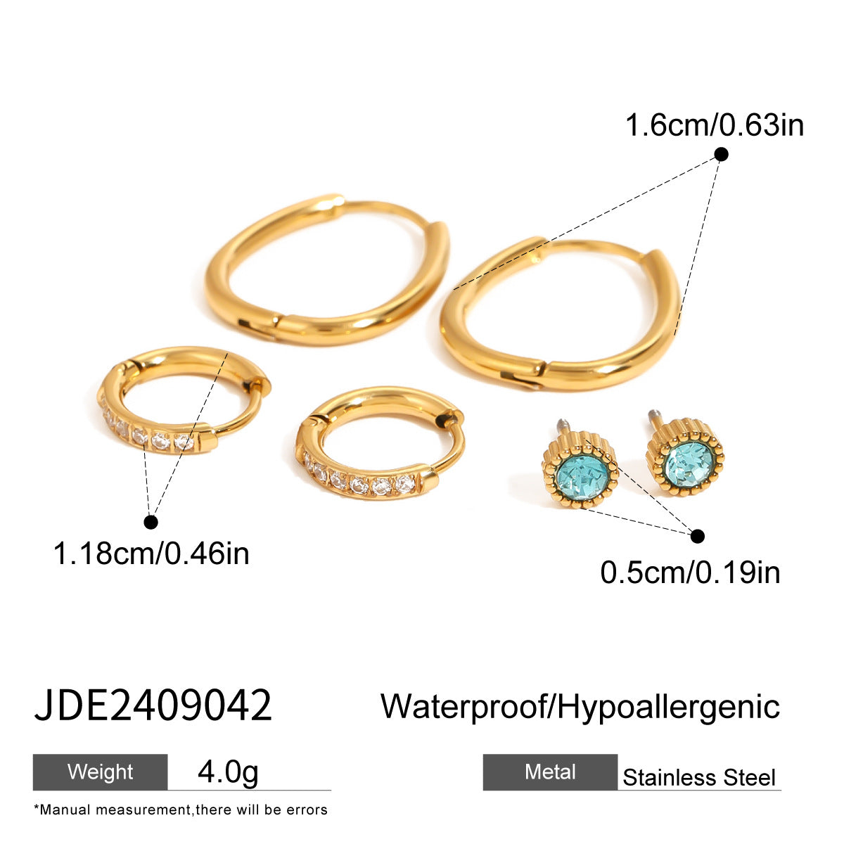 Green Emerald & Zircon Hoop Earring Set