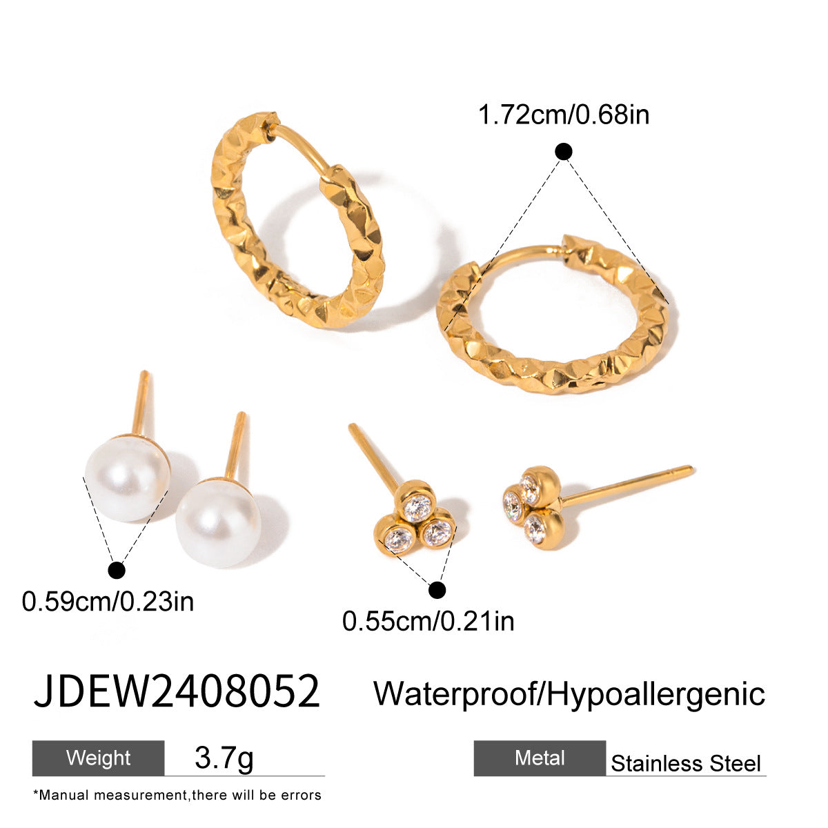 Wave Hoop & Mini Pearl 3-Piece Earring Set
