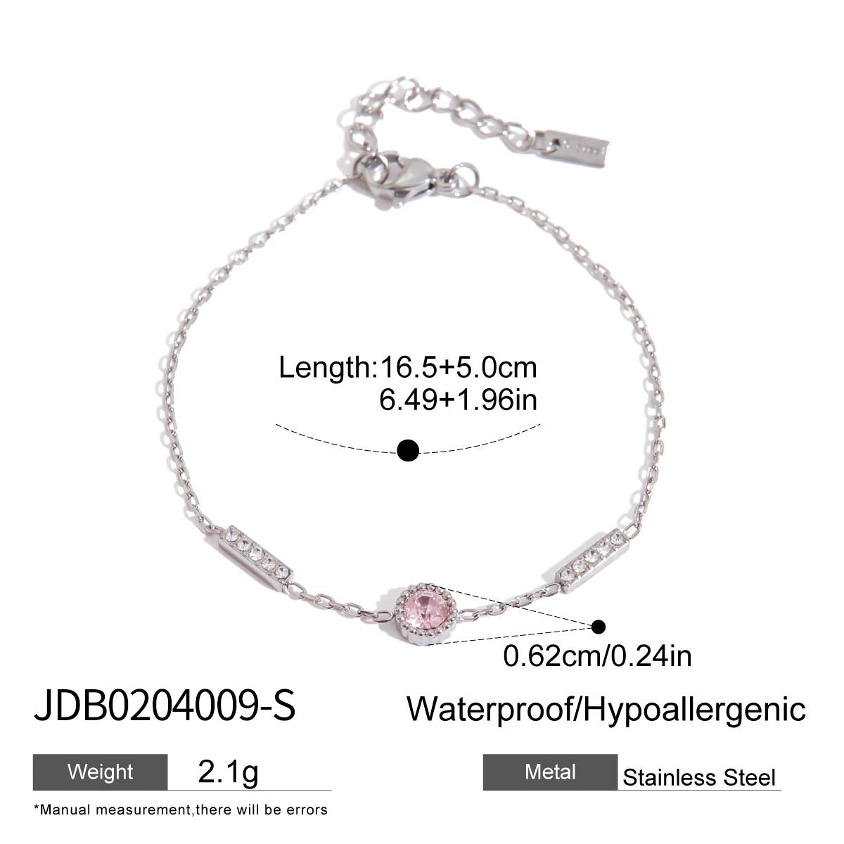 18K Gold-Plated Round Pink CZ Pendant Bracelet