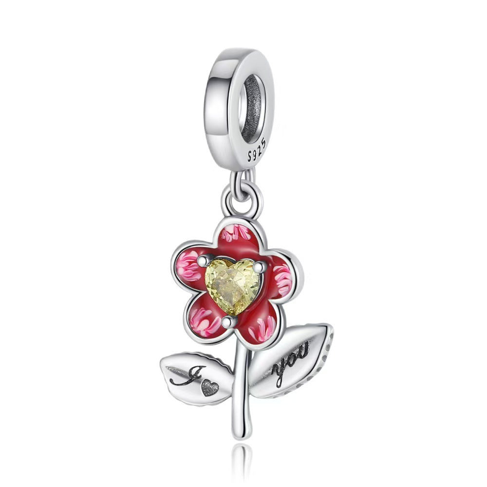 Red Rhinestone Flower Charm