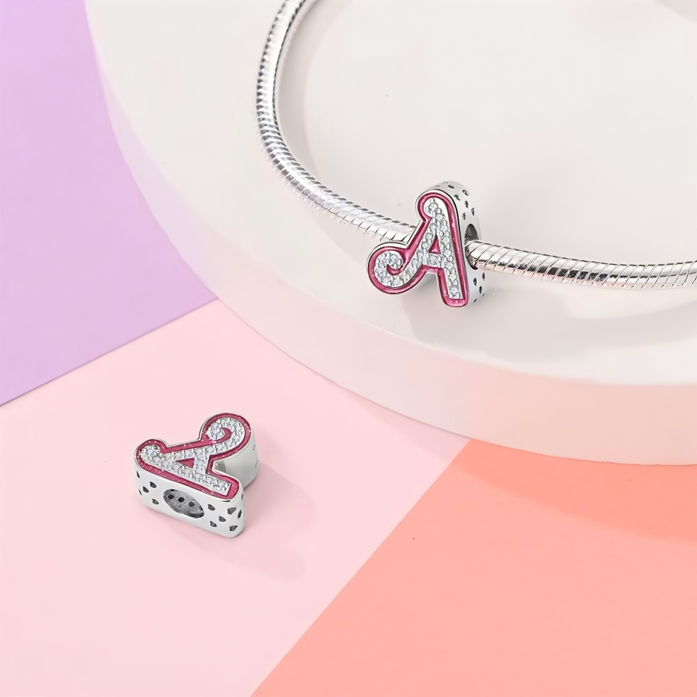 Pink Rhinestone Letter Charm