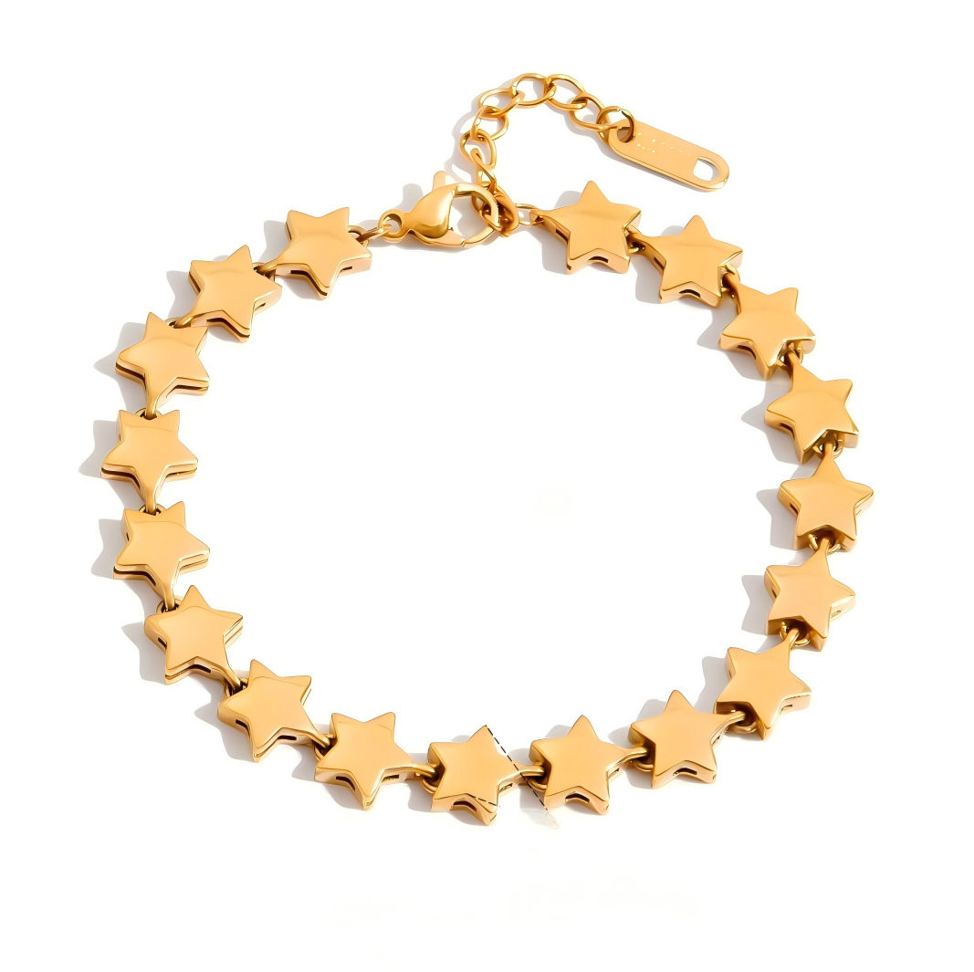 18K Gold Stainless Steel Star Strand Chain Bracelet | offmess Jewelry