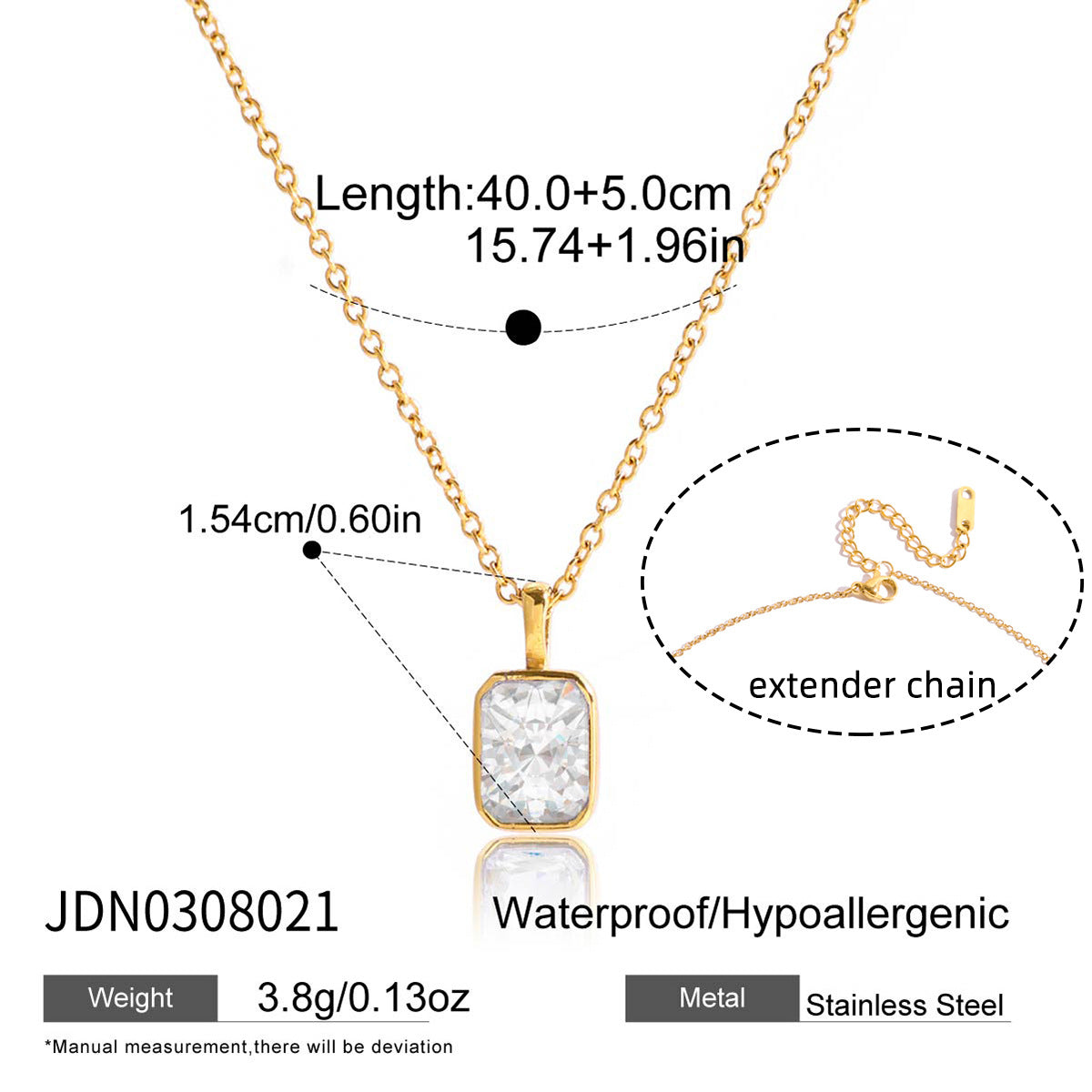 18K Gold Plated Rectangle CZ Necklace