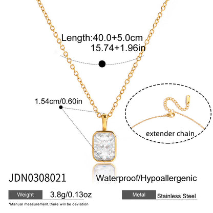 18K Gold Plated Rectangle CZ Necklace