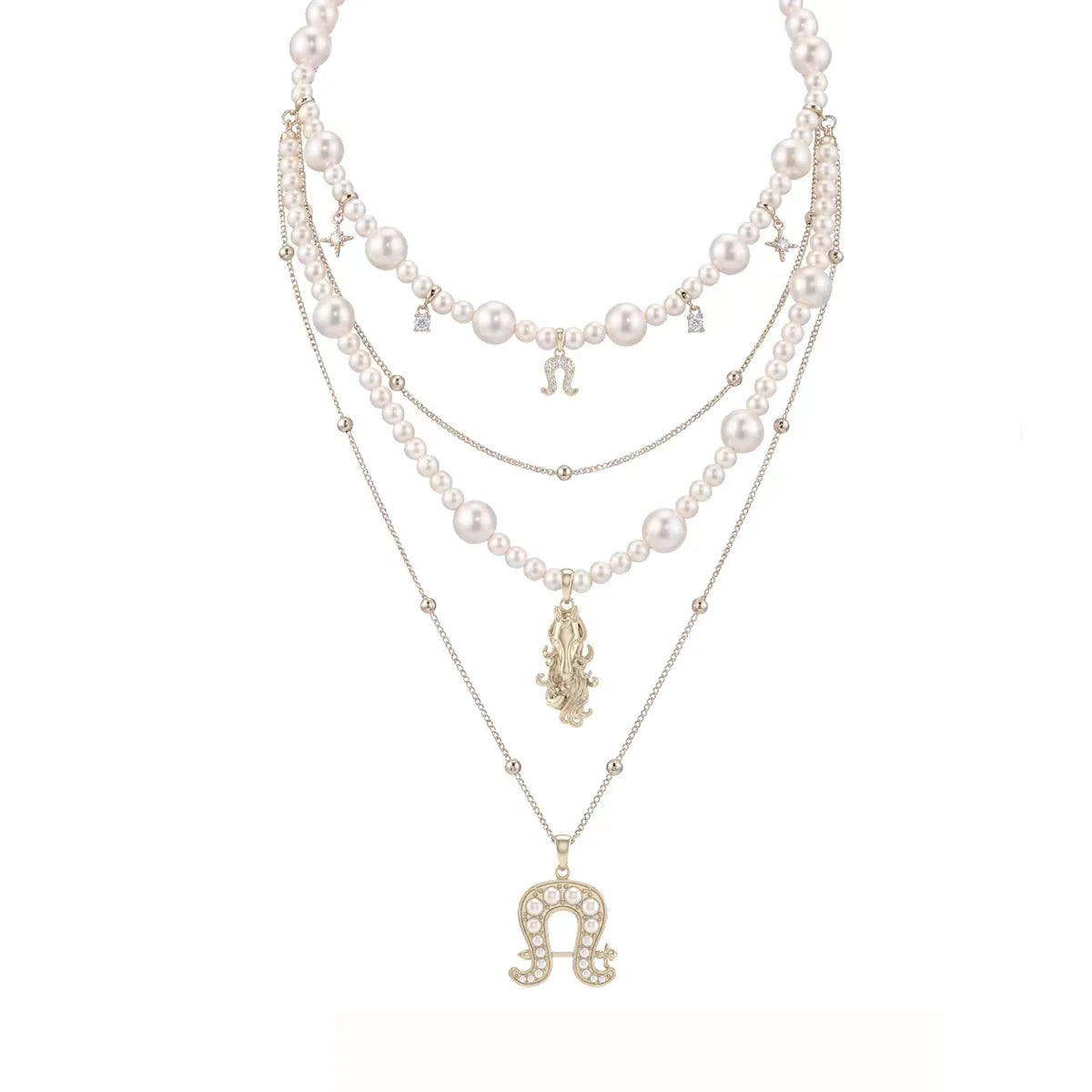 Vintage Pearl Horseshoe Layered Necklace