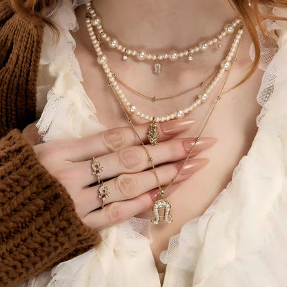 Vintage Pearl Horseshoe Layered Necklace