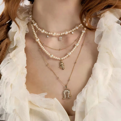 Vintage Pearl Horseshoe Layered Necklace