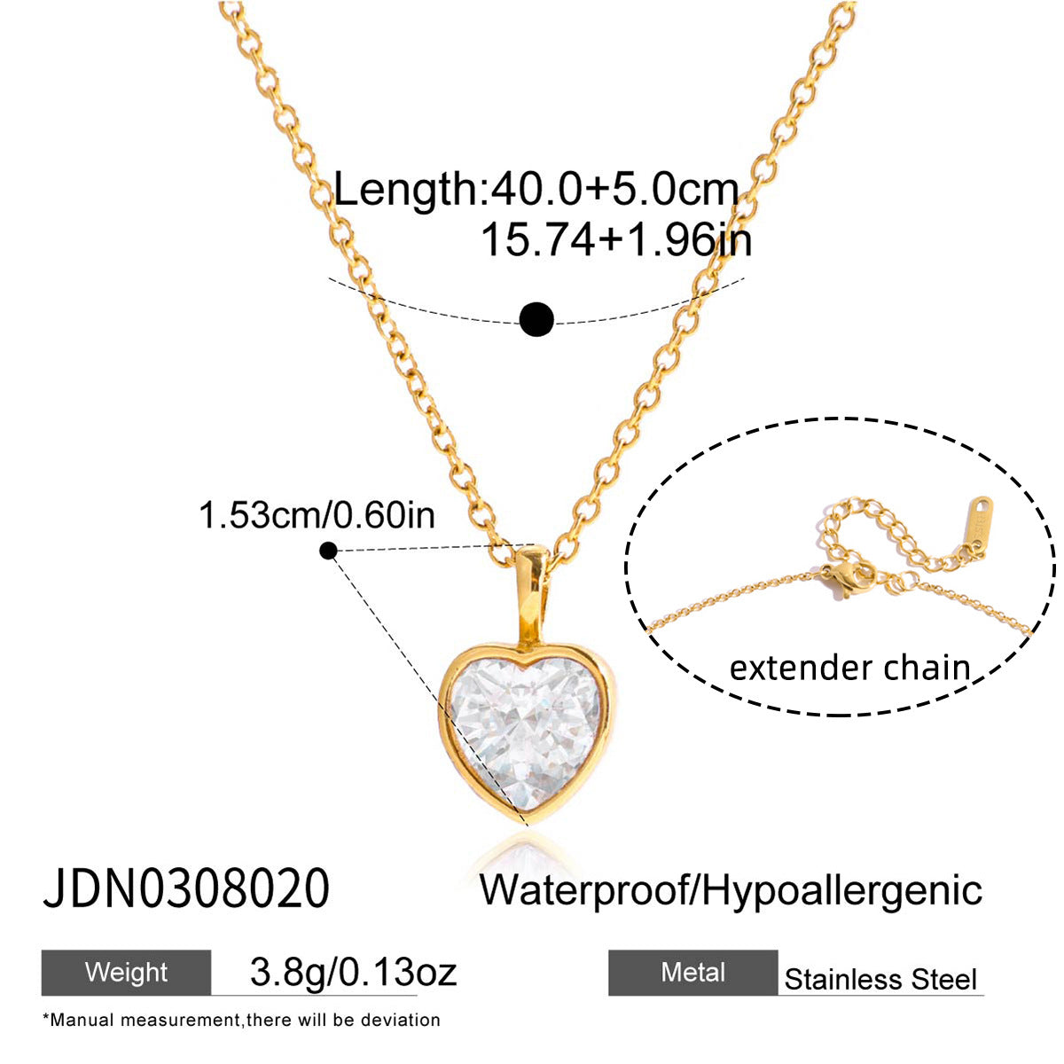 18K Gold Plated Heart CZ Necklace