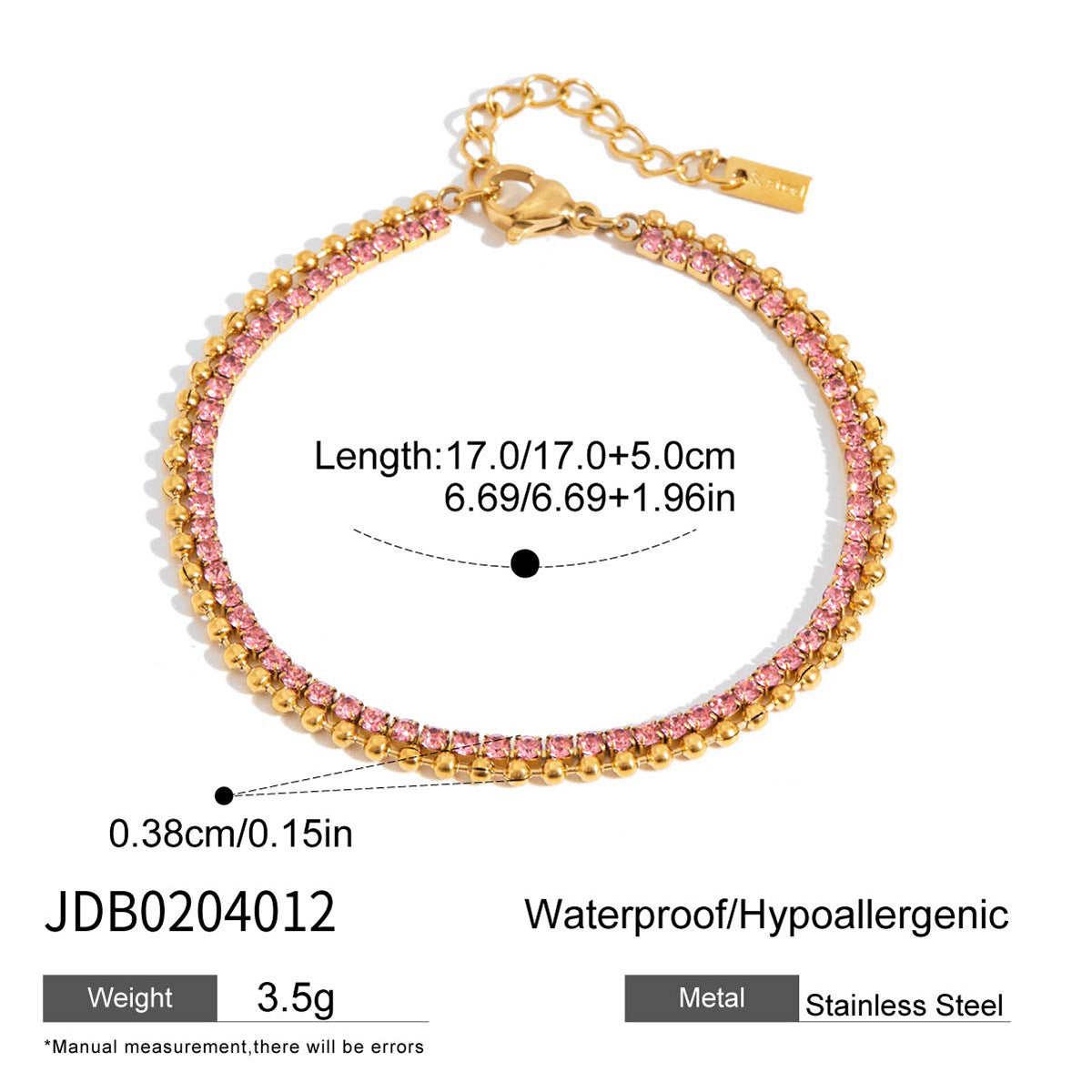 Pink Tennis & Beaded Layered Bracelet