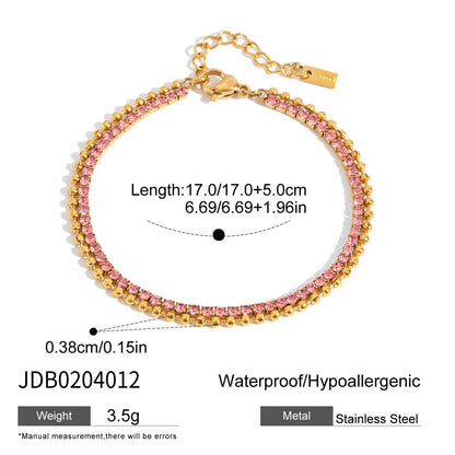 Pink Tennis & Beaded Layered Bracelet