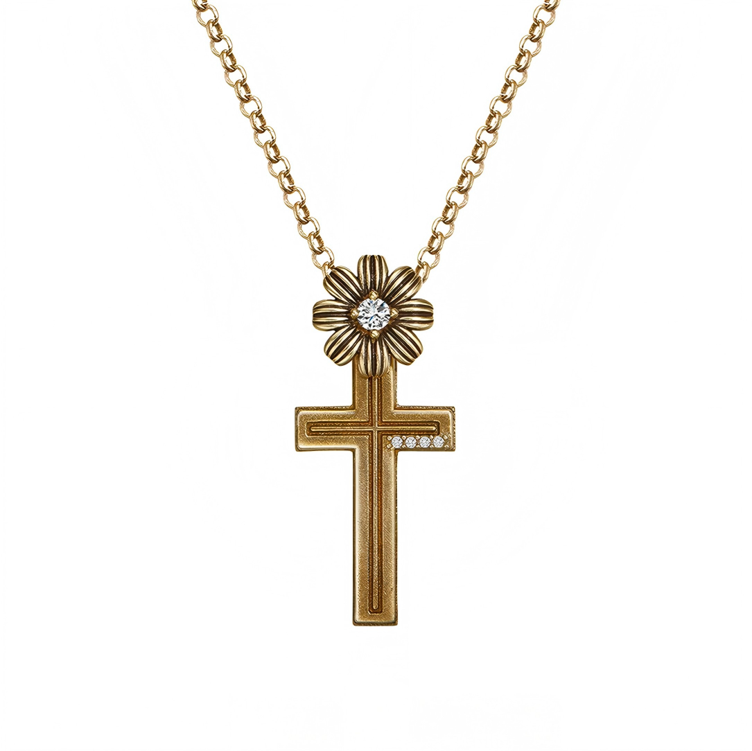Vintage Daisy Cross Pendant Necklace