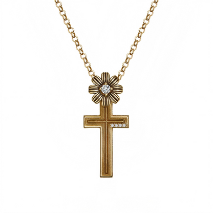 Vintage Daisy Cross Pendant Necklace