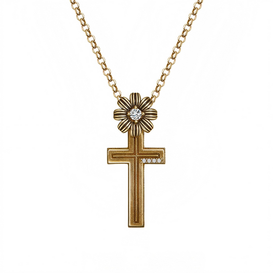 Vintage Daisy Cross Pendant Necklace