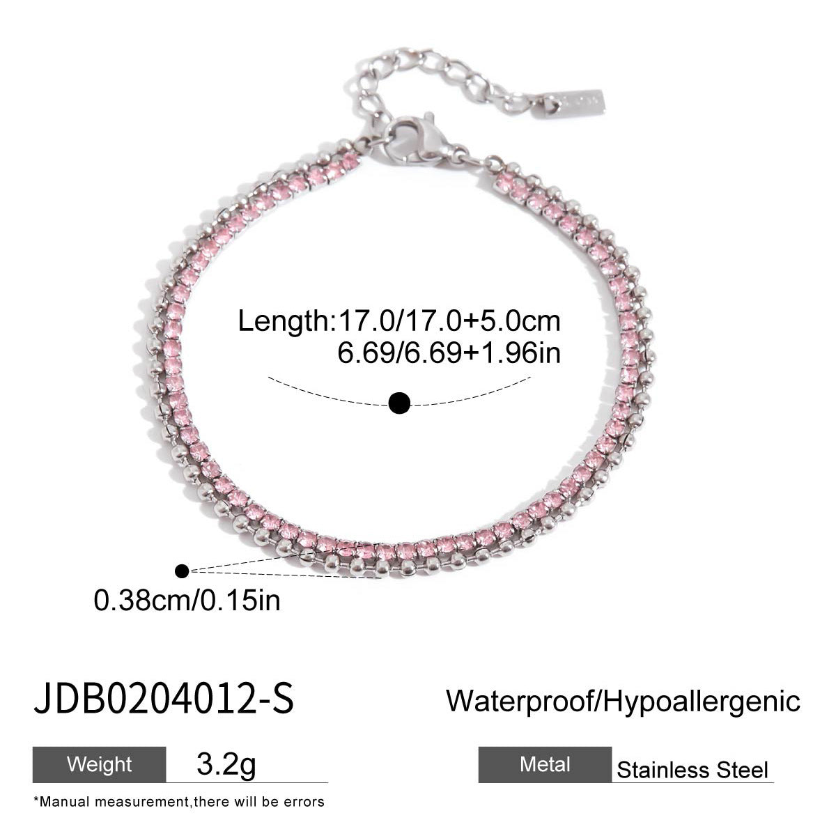 Pink Tennis & Beaded Layered Bracelet