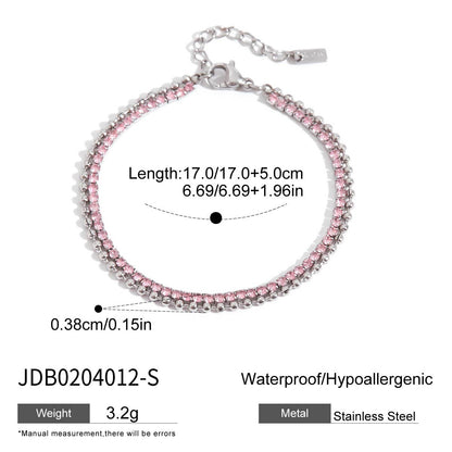 Pink Tennis & Beaded Layered Bracelet