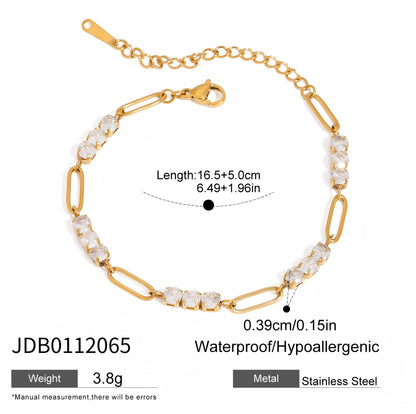 18K Gold-Plated Square CZ & Oval Link Bracelet