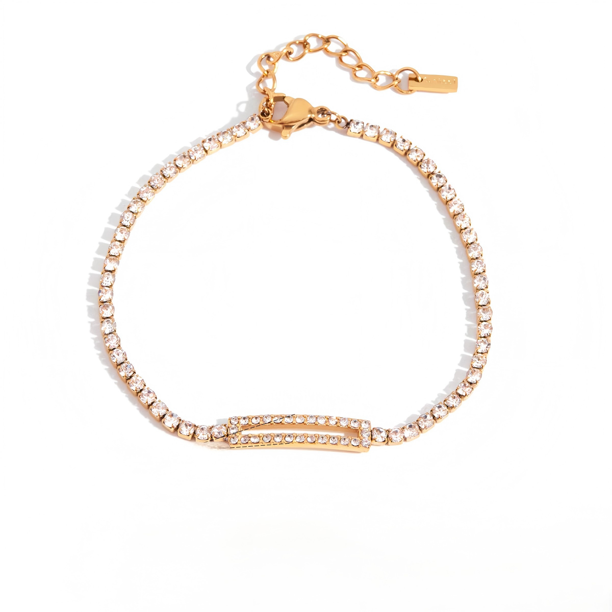 18K Gold Stainless Steel CZ Rectangle Frame Tennis Bracelet | offmess