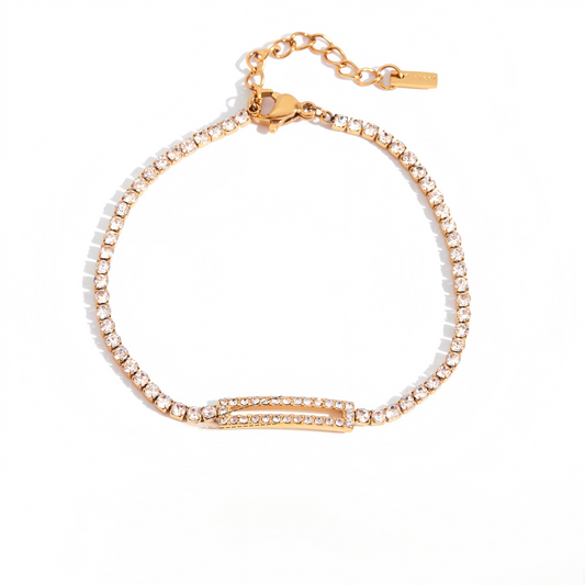 18K Gold Stainless Steel CZ Rectangle Frame Tennis Bracelet | offmess