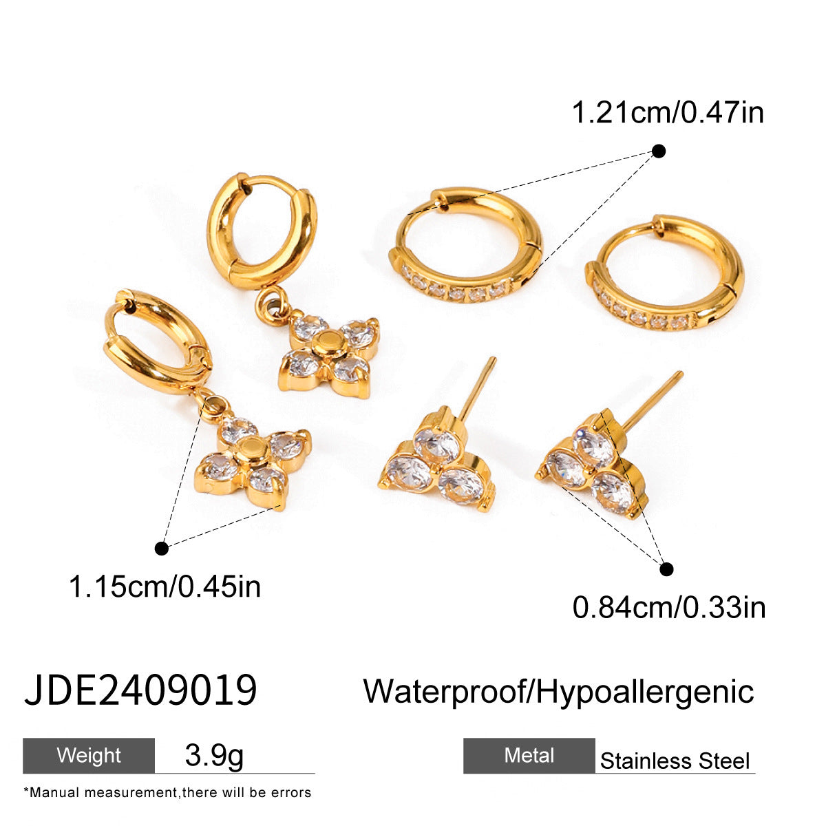 4-Leaf CZ Drop Earring Set – Hoop & Stud Stack