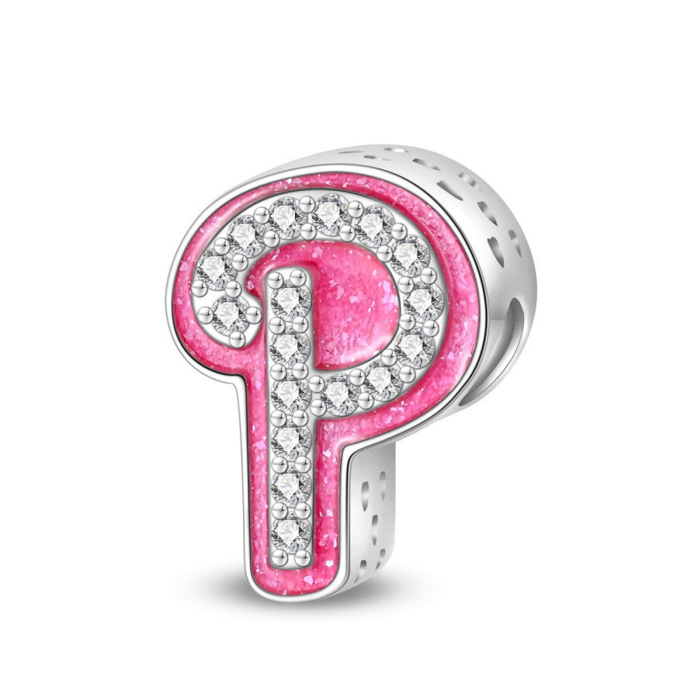Pink Rhinestone Letter Charm