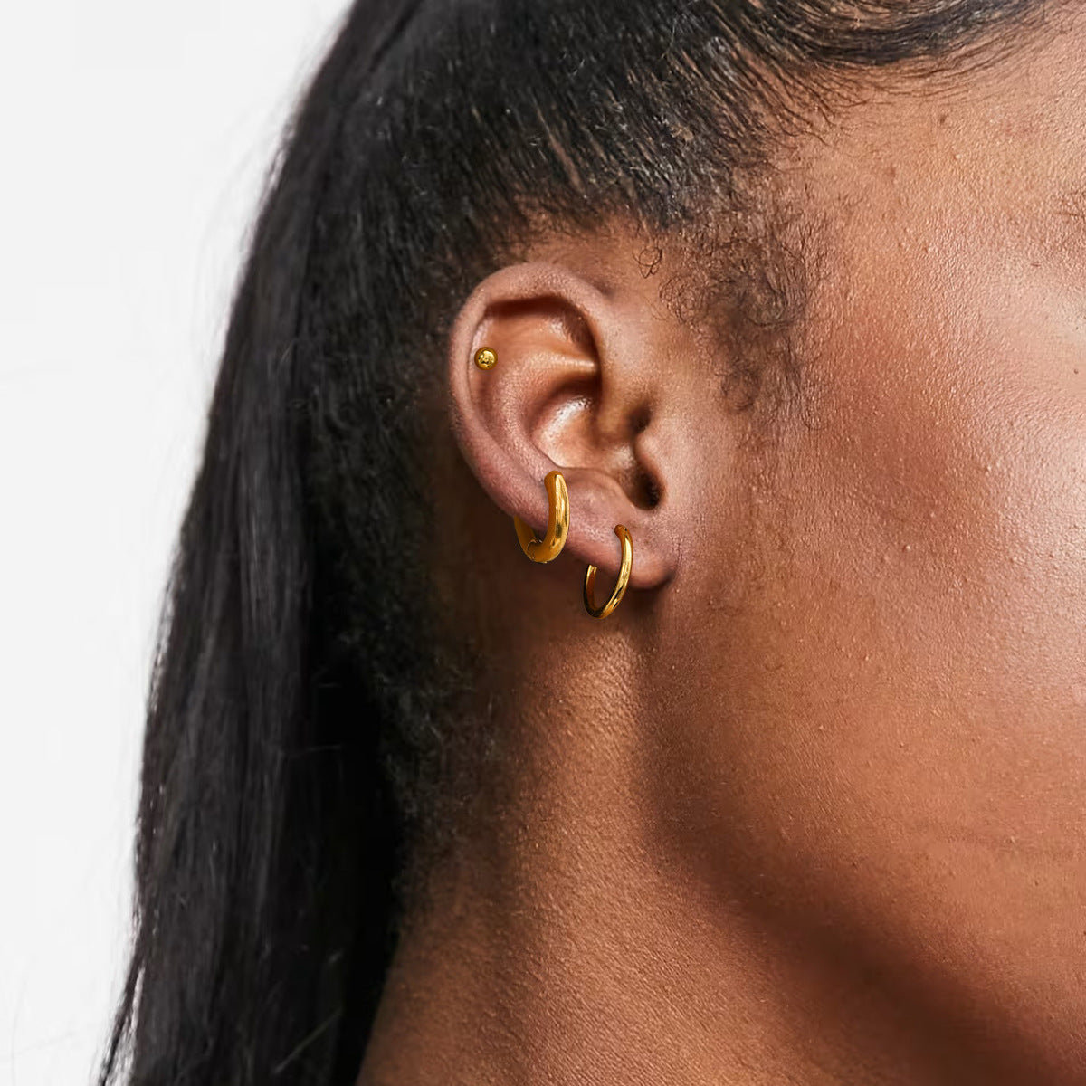 Gold Hoop & Ball Stud Earring Set