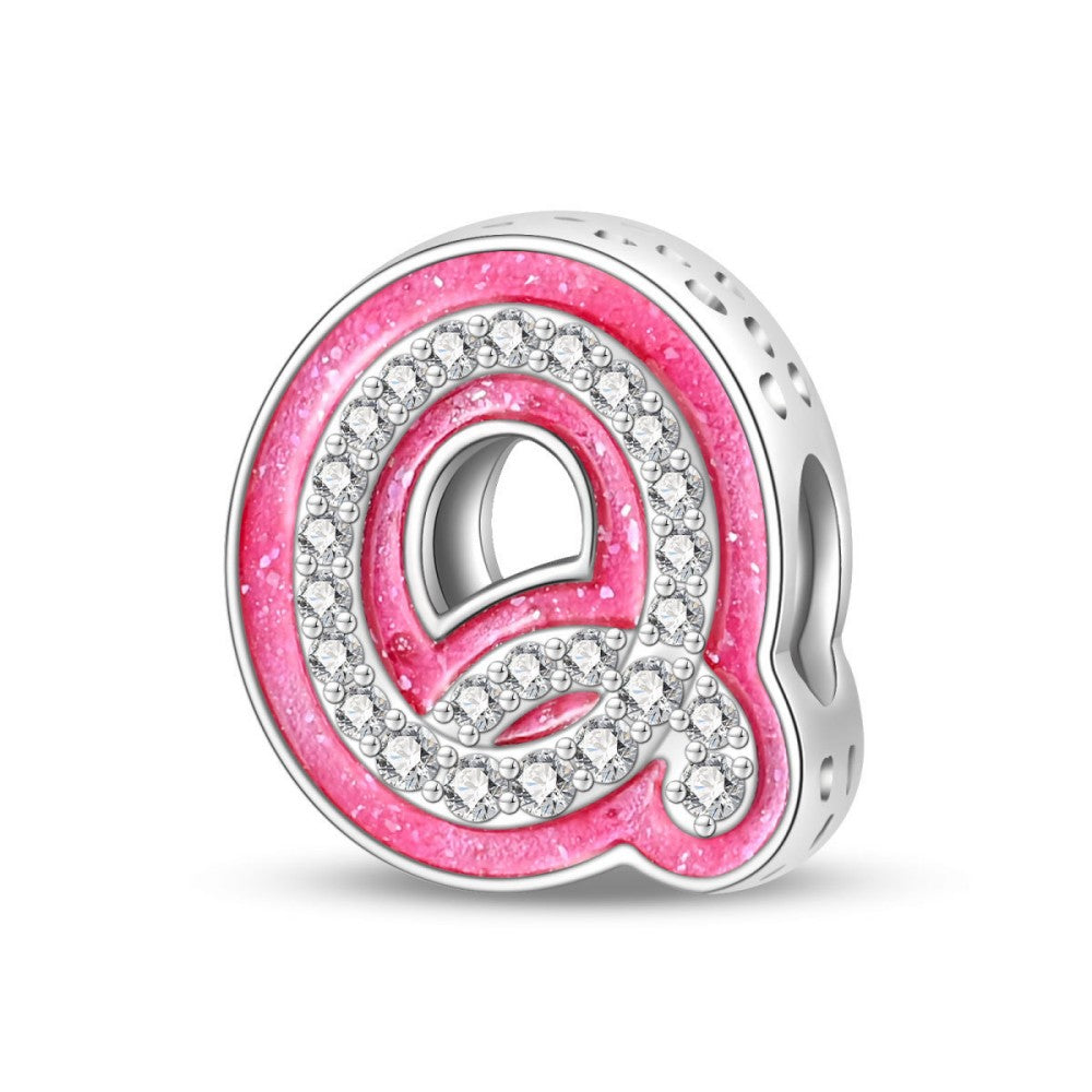 Pink Rhinestone Letter Charm