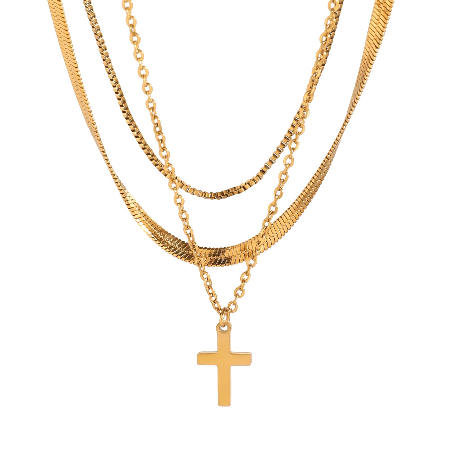 18K Gold-Plated 3-Layer Minimalist Cross Necklace |offmess Jewelry