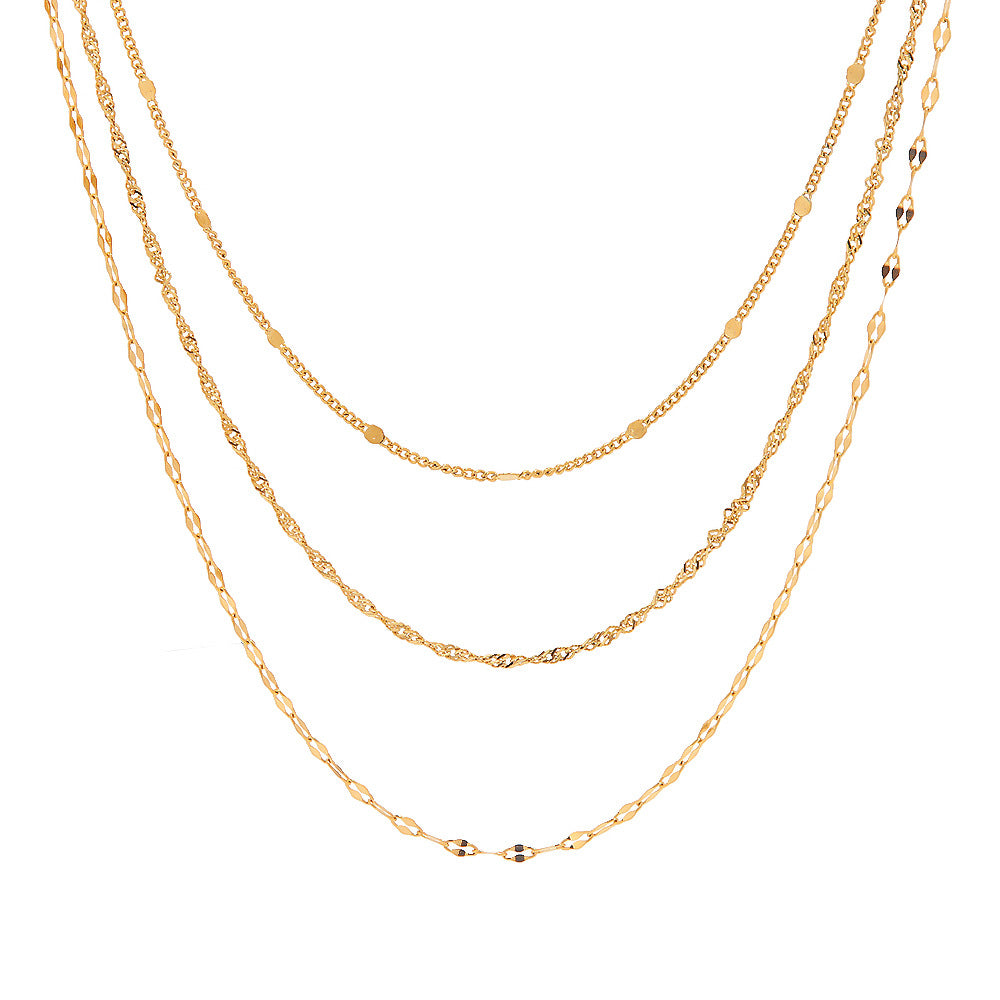 18K Gold Stainless Steel 3-Layer Plain Chain Necklace| offmess Jewelry