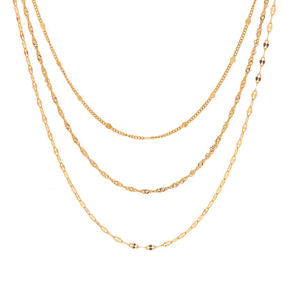 18K Gold Stainless Steel 3-Layer Plain Chain Necklace| offmess Jewelry