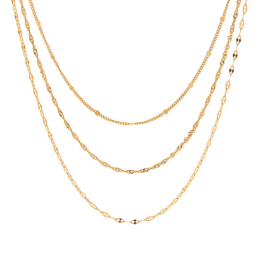 18K Gold Stainless Steel 3-Layer Plain Chain Necklace| offmess Jewelry