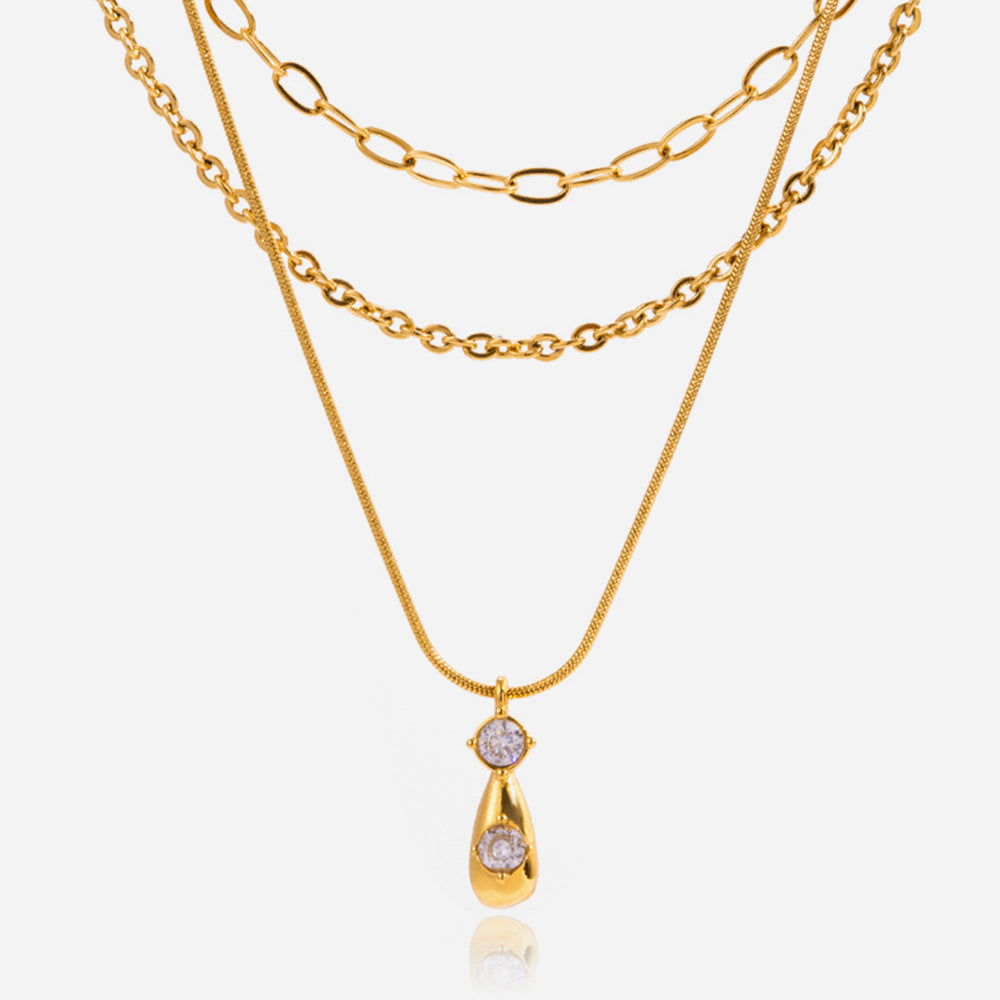18K Gold Stainless Steel 3Layer Teardrop Necklace |  offmess Jewelry