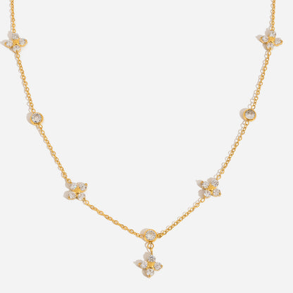 18K Gold Stainless Steel CZ Clover Pendant Necklace | offmess Jewelry