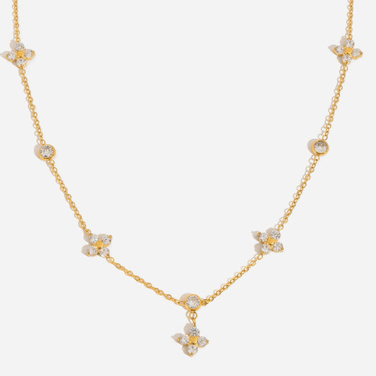 18K Gold Stainless Steel CZ Clover Pendant Necklace | offmess Jewelry