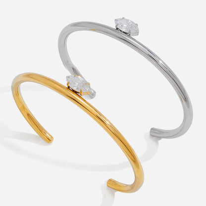 18K Gold Stainless Steel CZ Open Cuff Bracelet | offmess Jewelry