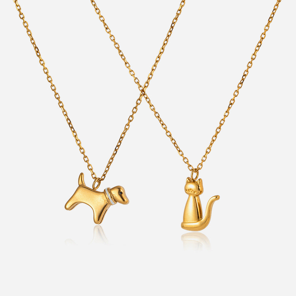 18K Gold Stainless Steel Cute Dog & Cat Necklace | offmess Jewelry