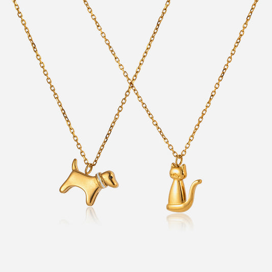 18K Gold Stainless Steel Cute Dog & Cat Necklace | offmess Jewelry