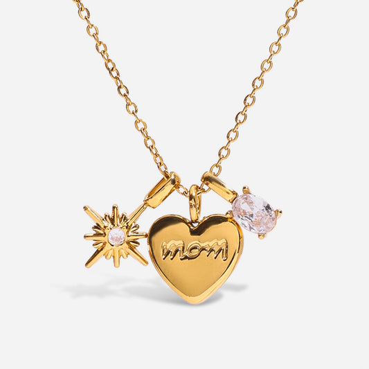 18K Gold Stainless Steel Engraved Mom Heart Necklace | offmess Jewelry