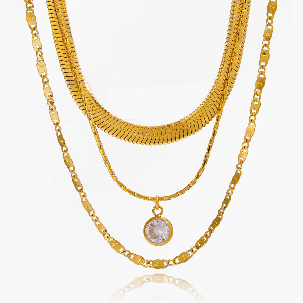 18K Gold Stainless Steel Snake Chain CZ Necklace | offmess Jewelry