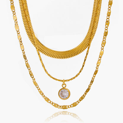 18K Gold Stainless Steel Snake Chain CZ Necklace | offmess Jewelry