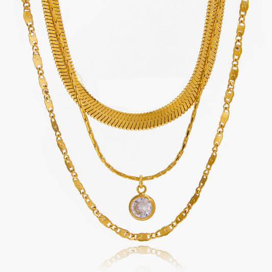 18K Gold Stainless Steel Snake Chain CZ Necklace | offmess Jewelry