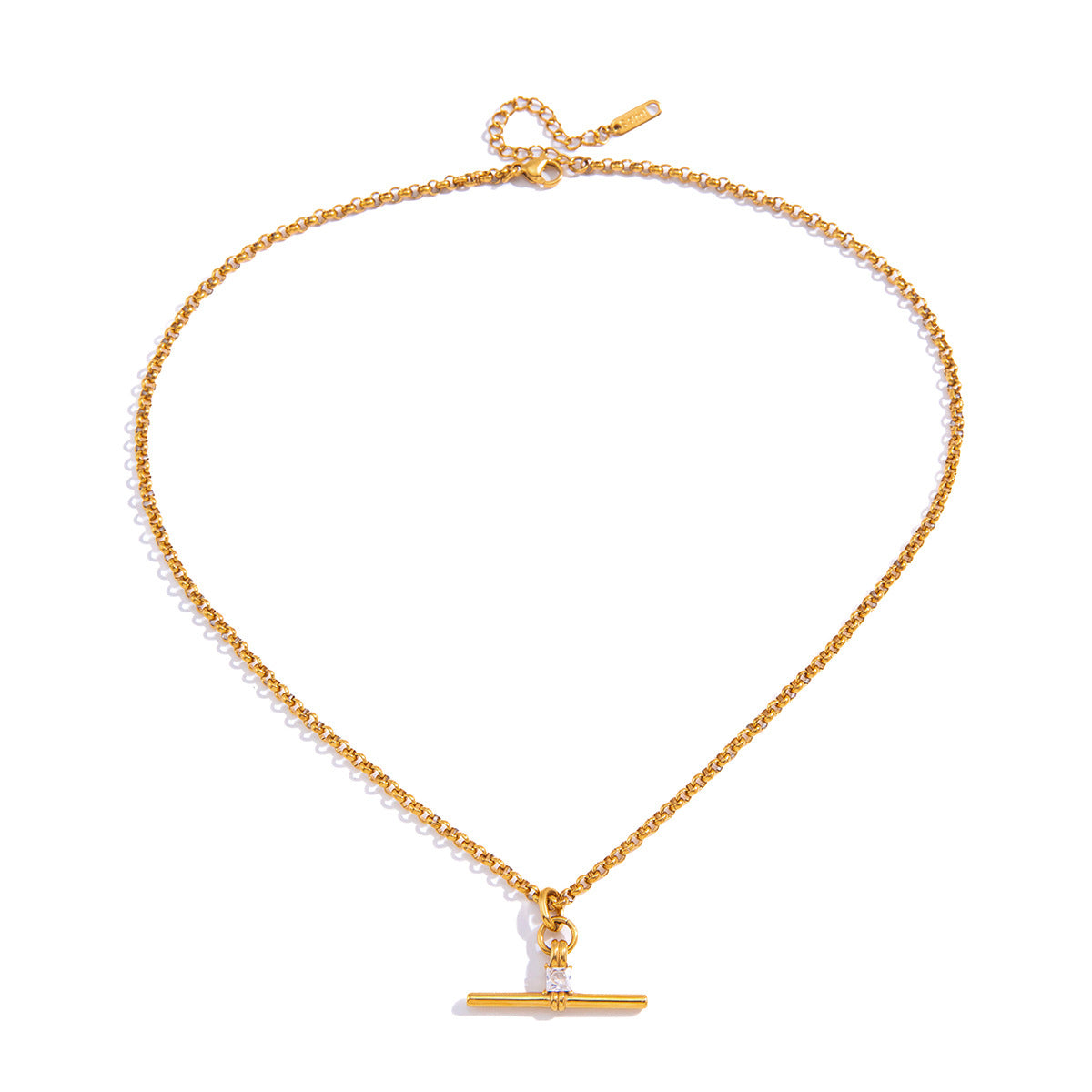18K Gold Stainless Steel T-Bar Minimalist Necklace | offmess Jewelry