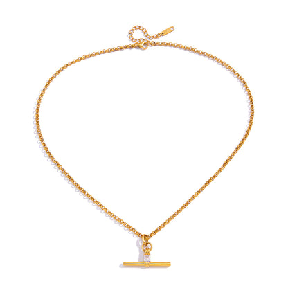 18K Gold Stainless Steel T-Bar Minimalist Necklace | offmess Jewelry