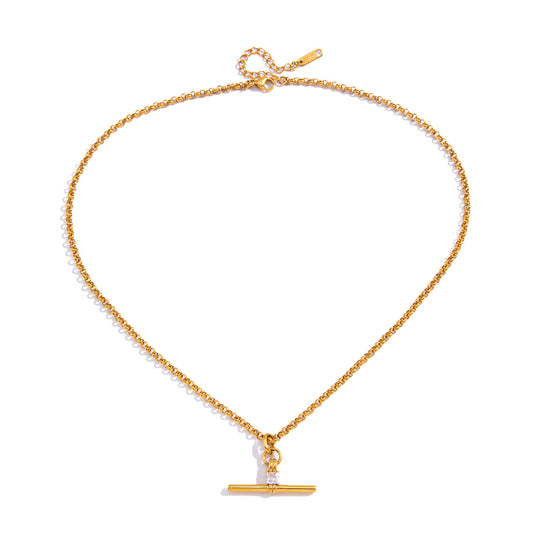 18K Gold Stainless Steel T-Bar Minimalist Necklace | offmess Jewelry