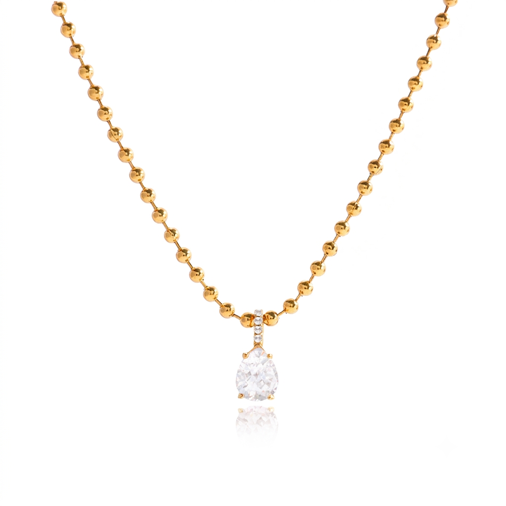 18K Gold Stainless Steel Teardrop CZ Necklace |  offmess Jewelry