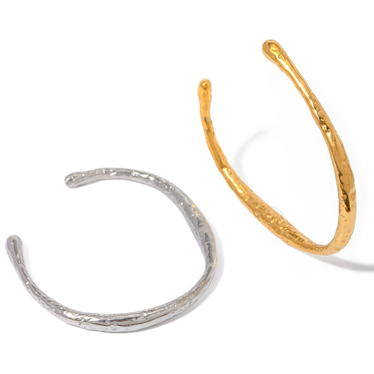 18K Gold Stainless Steel Wavy Open Cuff Bracelet | offmess Jewelry