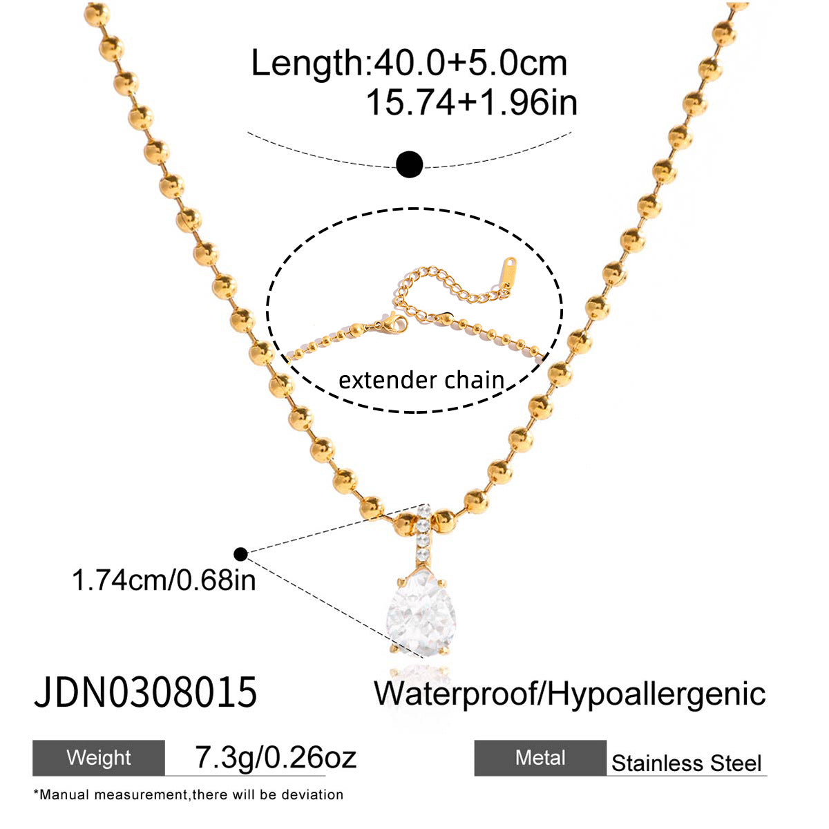 18K Gold Plated Teardrop CZ Necklace