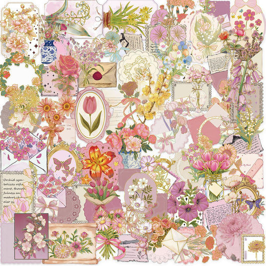 50PCS Gold Foil Floral Stickers