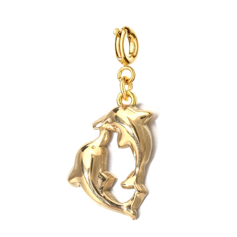 Gold Mama Baby Dolphin Charm | Coastal Summer Pendant for Bracelet & Bag