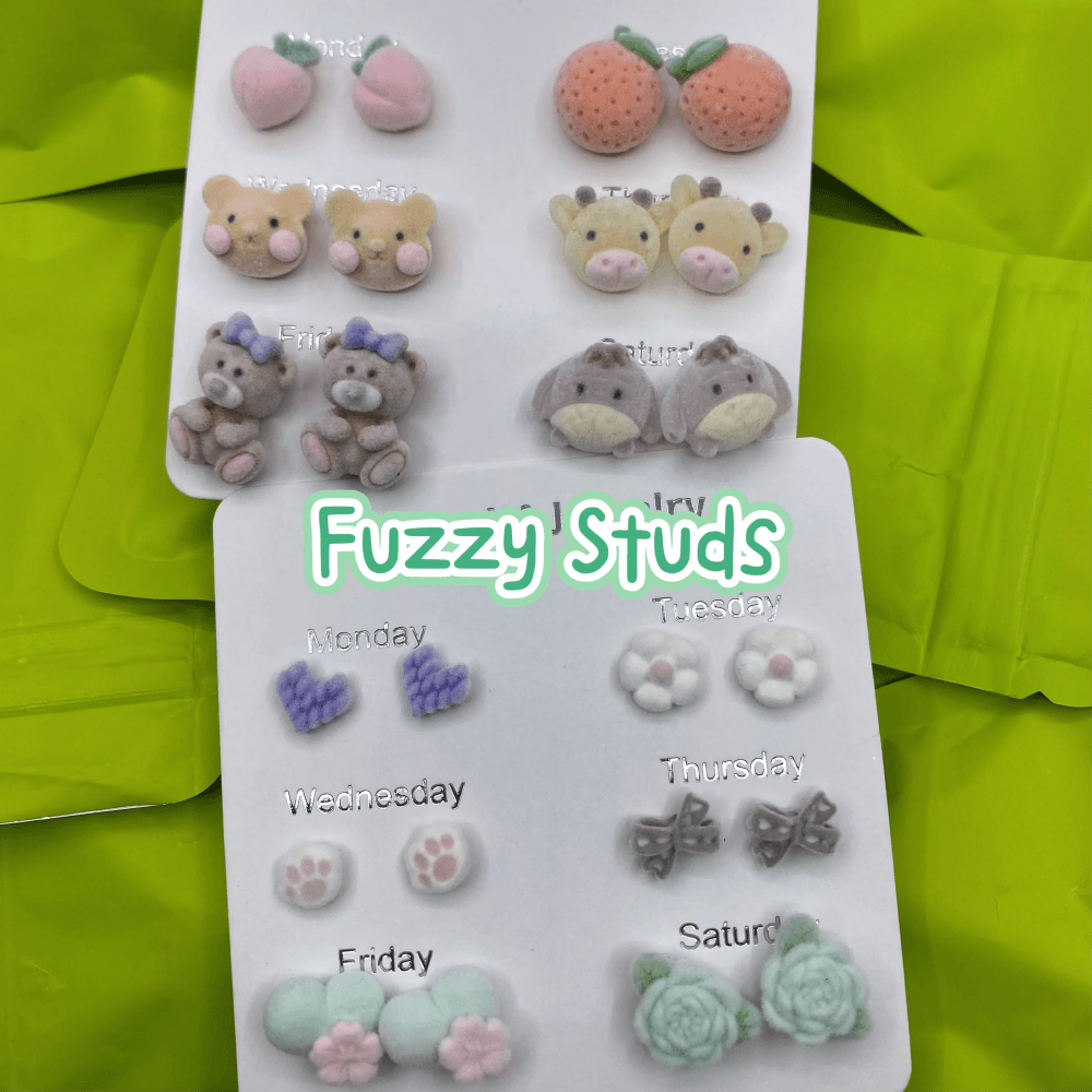 Cute Resin & Fuzzy Stud Earrings-Blind Bag