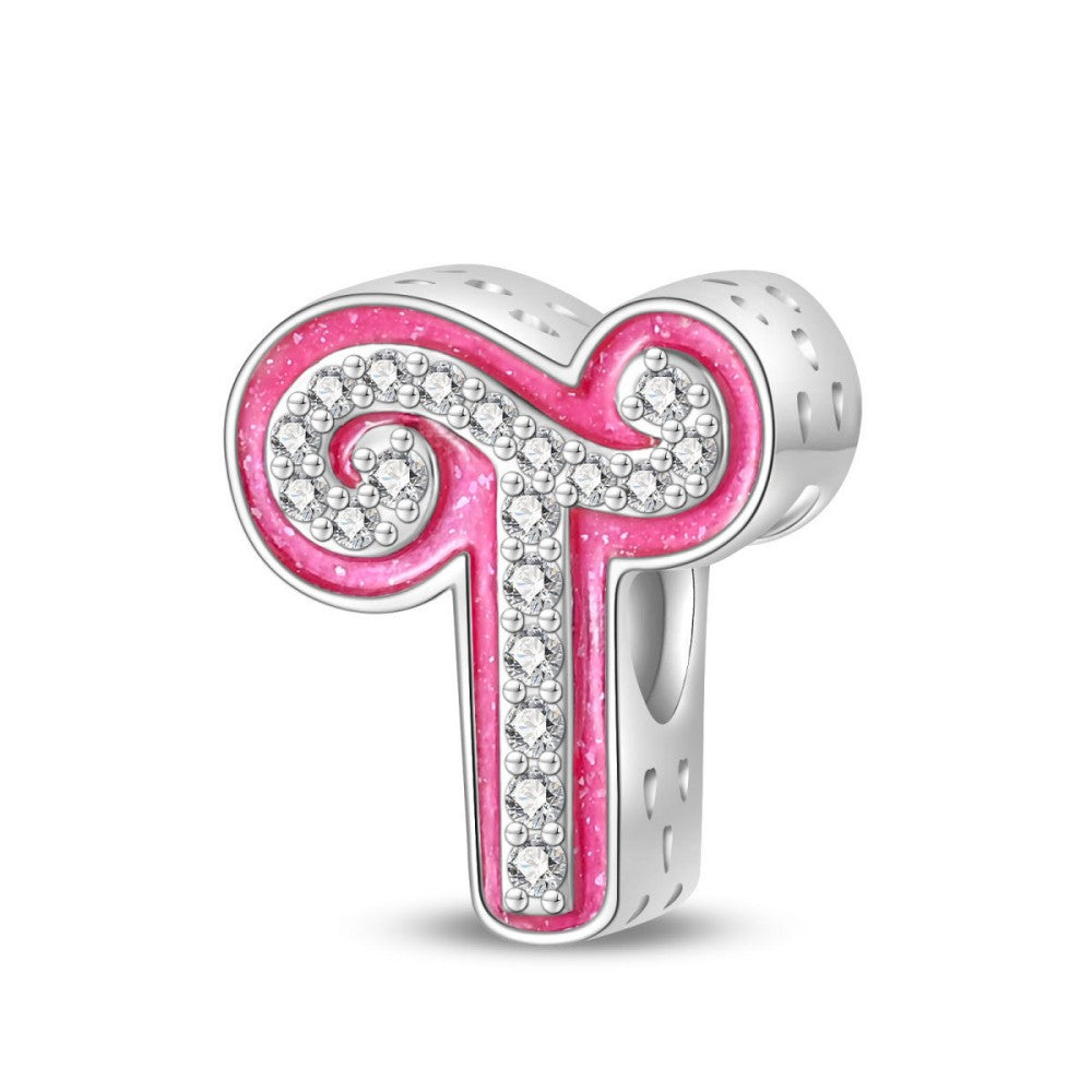 Pink Rhinestone Letter Charm